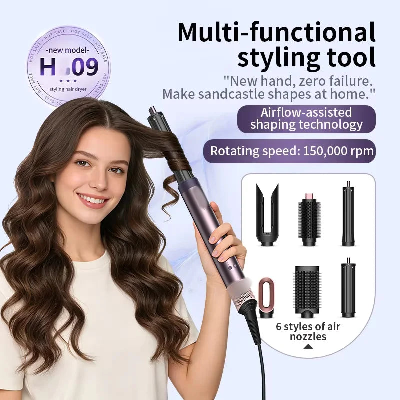 Professional 6 in 1 Cold Hot Air Styling Brush Hair Dryer Curling Iron Straightener Flat Iron 1700W Fast Dry Voluminous Waves
