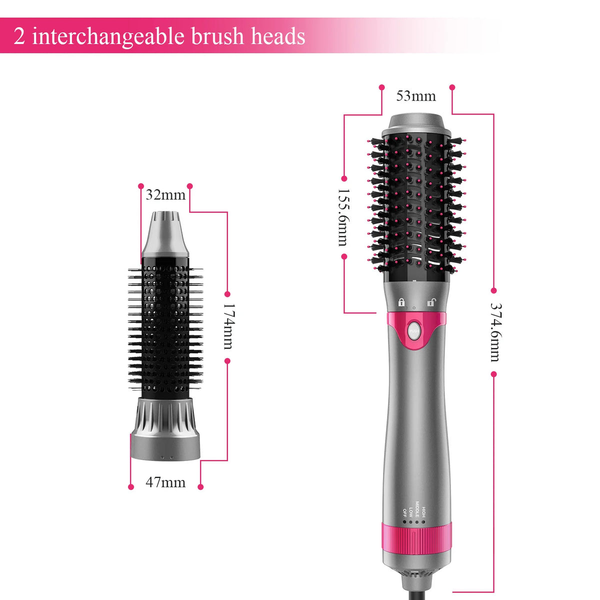 3th Hair Dryer Brush with Interchangeable Head 110V Hair Straightener Curler Comb Brush One Step Styler Volumizer Ion Blow Dryer