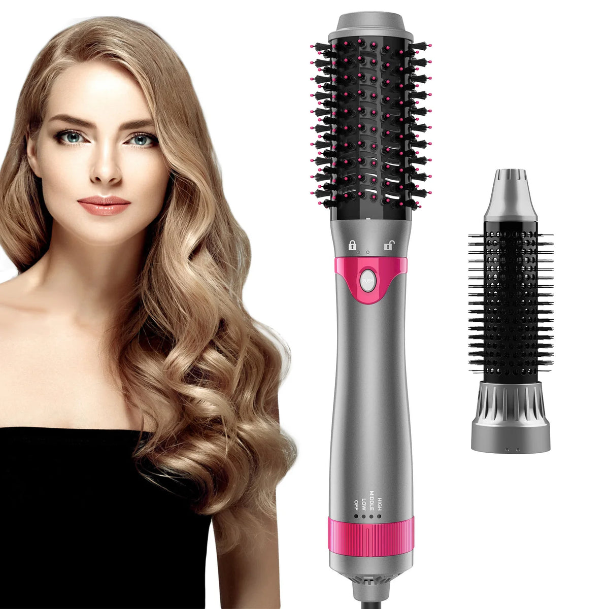 3th Hair Dryer Brush with Interchangeable Head 110V Hair Straightener Curler Comb Brush One Step Styler Volumizer Ion Blow Dryer