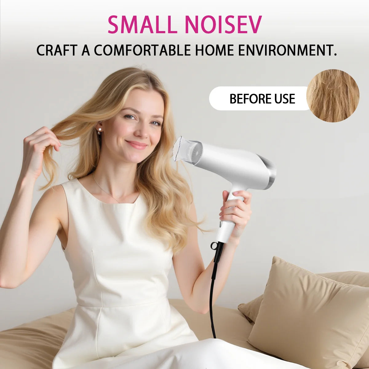 Foldable Fast Drying Hair Dryer with Diffuser for Curly Hair, Nozzle , With Hot/Warm/Cold Wind, 2 Speed Control Gentle And Safe
