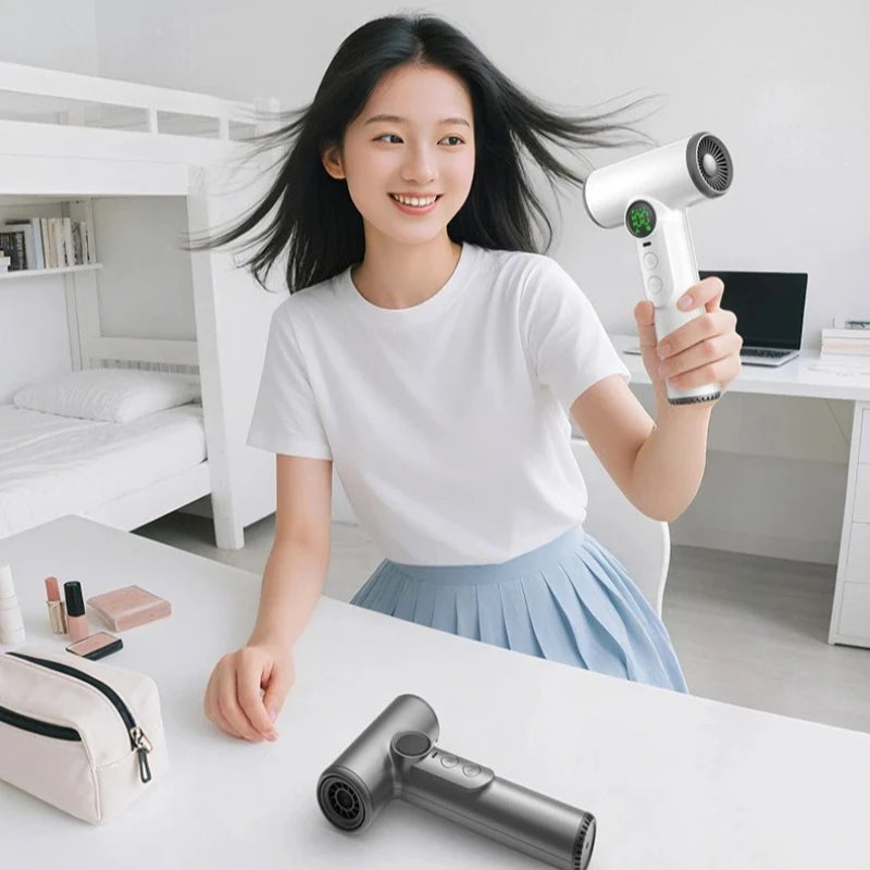 USB rechargeable wireless hair dryer with hot air cordless portable suitable for dormitories for students with strong wind power